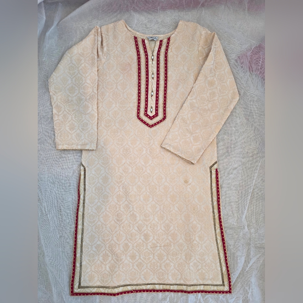 Chinyere- Red Garaara & Cream Shirt With Chiffon Duppata - 3 Piece Suit - Picture 2 of 5